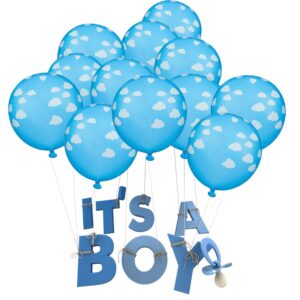 36 Pieces Blue Cloud Latex Balloons Mid Blue with Clouds Matte Balloons 12 Inches Cloud Print Light Blue Balloons for Baby Shower Boys Girls Birthday Party Supplies