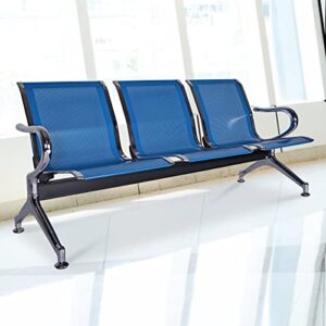 kinsuite 3-seat waiting room chairs - airport reception chairs waiting room bench reception bench lobby bench seating for office business bank hospital, blue