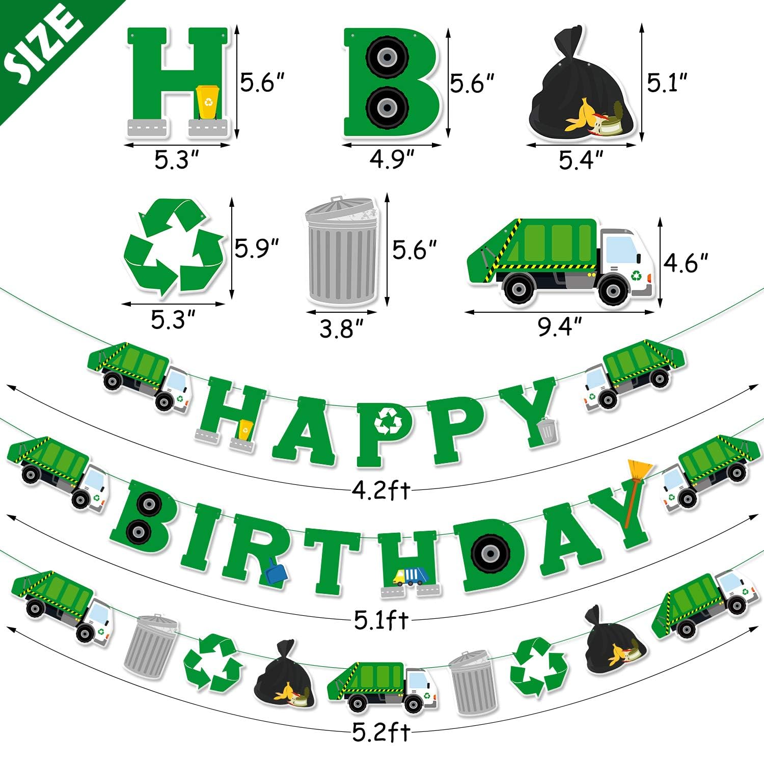 Bessmoso Garbage Truck Birthday Banner Trash Truck Party Supplies Waste Management Recycling Decorations Set of 3