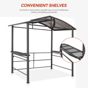 COOS Bay 8x5 BBQ Grill Gazebo Outdoor Backyard Steel Frame Double-Tier Polycarbonate Top Canopy with Shelves Serving Tables