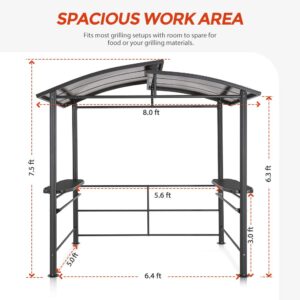 COOS Bay 8x5 BBQ Grill Gazebo Outdoor Backyard Steel Frame Double-Tier Polycarbonate Top Canopy with Shelves Serving Tables