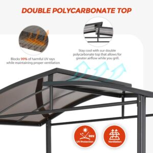 COOS Bay 8x5 BBQ Grill Gazebo Outdoor Backyard Steel Frame Double-Tier Polycarbonate Top Canopy with Shelves Serving Tables