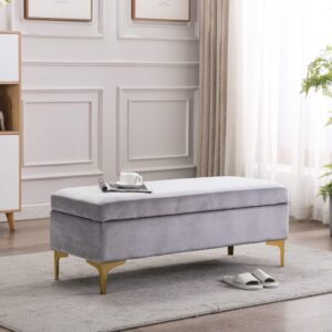 dagonhil rectangular ottoman, velvet upholstered storage bench,foot stool lift top for living room (gray)