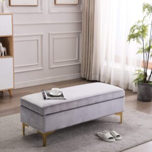 DAGONHIL Rectangular Ottoman, Velvet Upholstered Storage Bench,Foot Stool Lift Top for Living Room (Gray)