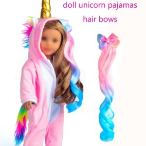 sweet dolly 18 Inch Doll Clothes Unicorn Onesie Pajamas Rainbow Color Hair Bow Clips Costume Fits 18 Inch Doll (Doll Not Included)