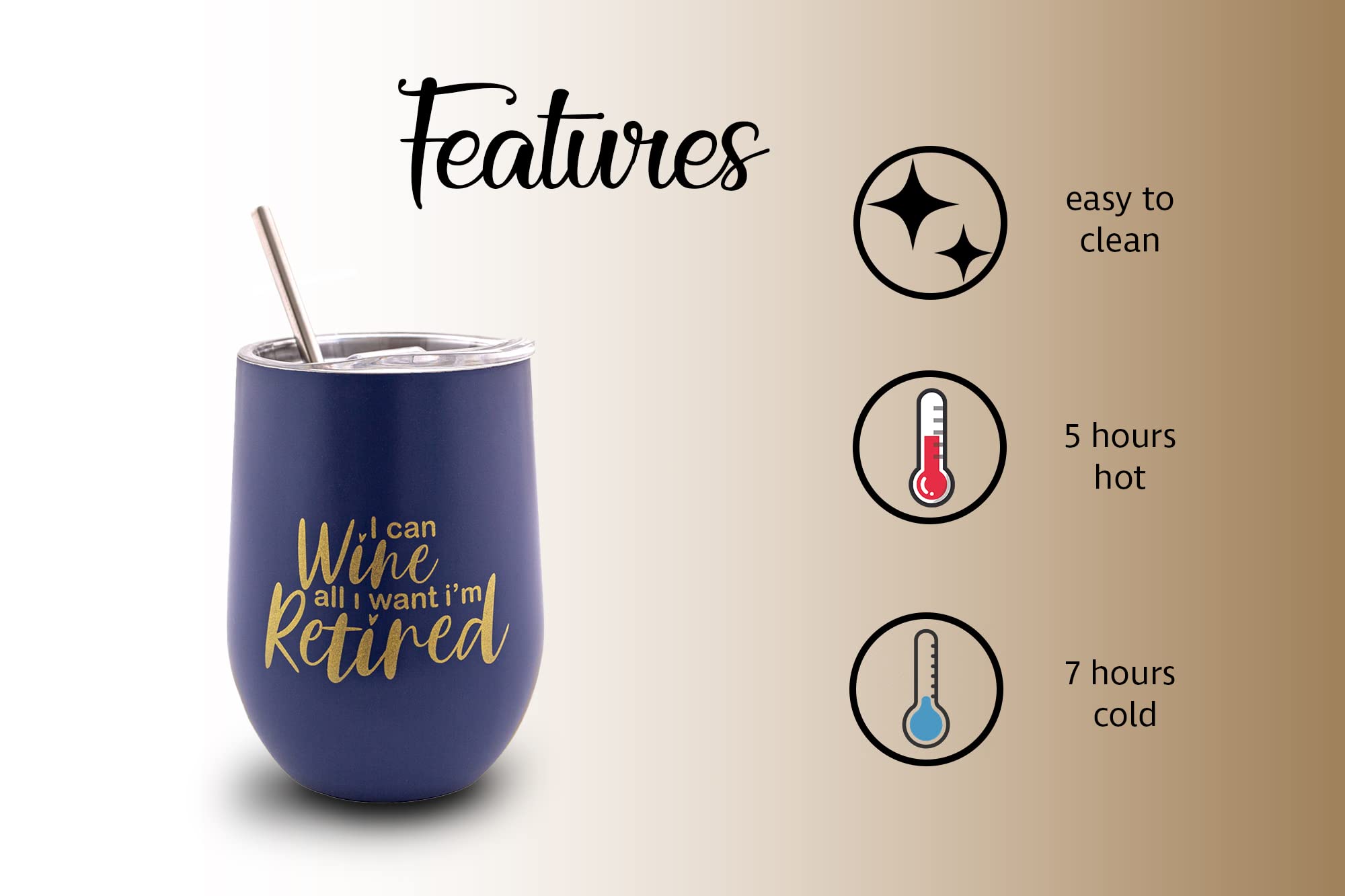 Verre Esprit Retirement Wine Tumbler 12 Oz -Retired Wine Glass - Retirement Gifts Wine Glass - I Can Wine All I Want I'm Retired - Stainless Steel Drinking Cup - Comes In Stunning Gift Box