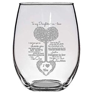 hat shark to my daughter-in-law tree heart rainbow sweet sayings mother's day - laser engraved stemless wine glasses