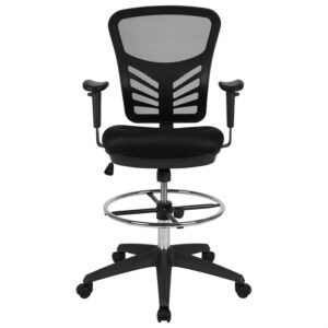 Flash Furniture Tyler Mid-Back Black Mesh Ergonomic Drafting Chair with Adjustable Chrome Foot Ring, Adjustable Arms and Black Frame