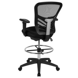 Flash Furniture Tyler Mid-Back Black Mesh Ergonomic Drafting Chair with Adjustable Chrome Foot Ring, Adjustable Arms and Black Frame