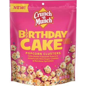 crunch 'n munch birthday cake flavored popcorn clusters, 5.5 oz.