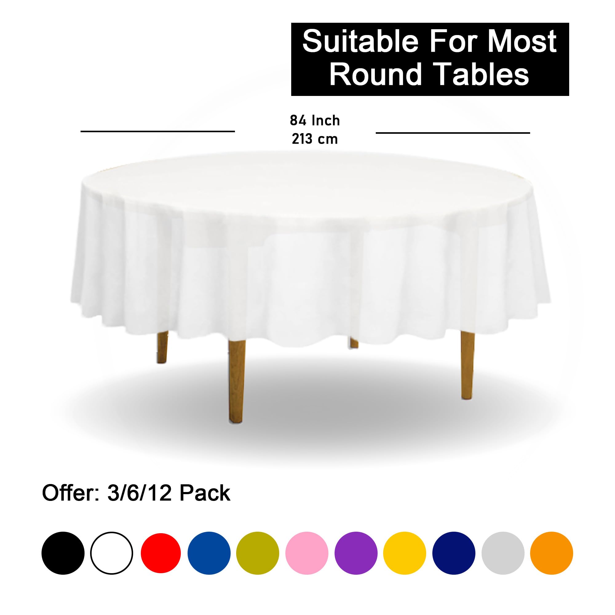 D&Z 6 Pack White 84" Round Plastic Tablecloth Table Cloth Disposable Table Covers for Party Birthday Wedding Christmas