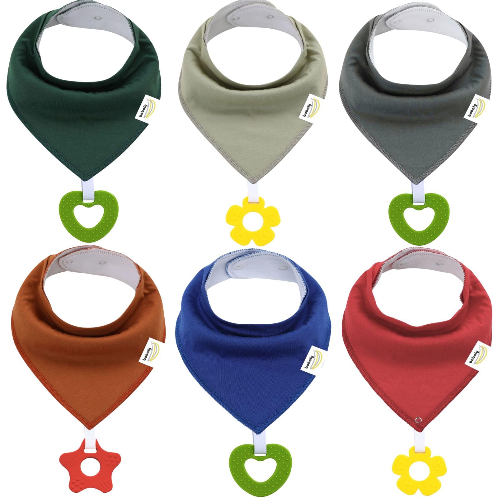 Bobaly, Baby Bibs Teething, Bib Teething, 6 Pack, Baby Bibs for Drooling and Teething, Drool Bibs, Bibs 0-6 Months (Solid Color 6 Pack Set)