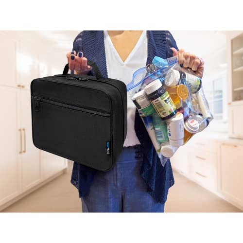 StarPlus2 Large Padded Pill Bottle Organizer, Medicine Bag, Case, Carrier for Medications, Vitamins, and Medical Supplies with Fixed Pockets - Home Storage and Travel - Black (Without Lock)