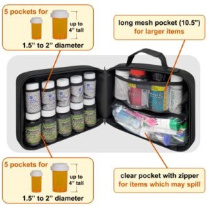 StarPlus2 Large Padded Pill Bottle Organizer, Medicine Bag, Case, Carrier for Medications, Vitamins, and Medical Supplies with Fixed Pockets - Home Storage and Travel - Black (Without Lock)
