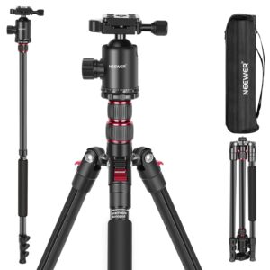 neewer 77 inch camera tripod monopod for dslr, phone with 360° panoramic ball head, 2 axis center column, arca type qr plate, compact aluminum lightweight travel tripod 34lb max load, bag included