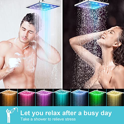 Shower Head, Contemporary LED Color Changing Overhead Rainfall Shower Head Chrome Finish Eco-Friendly Stainless Steel Body