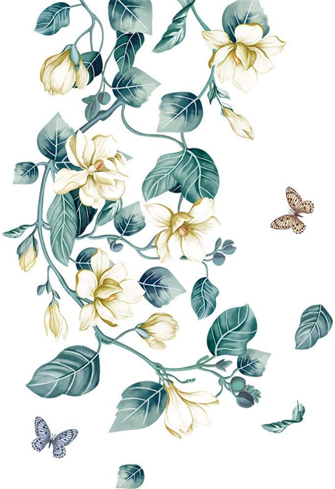 Amaonm Removable DIY 3D Blue Flower Vine White Floral Leaf Art Decor Kids Room Wall Sticker Girls Teens Bedroom Living Room Wall Decals Nursery Rooms Walls Mural Peel Stick Decor 4 Sheets of 12"x18"