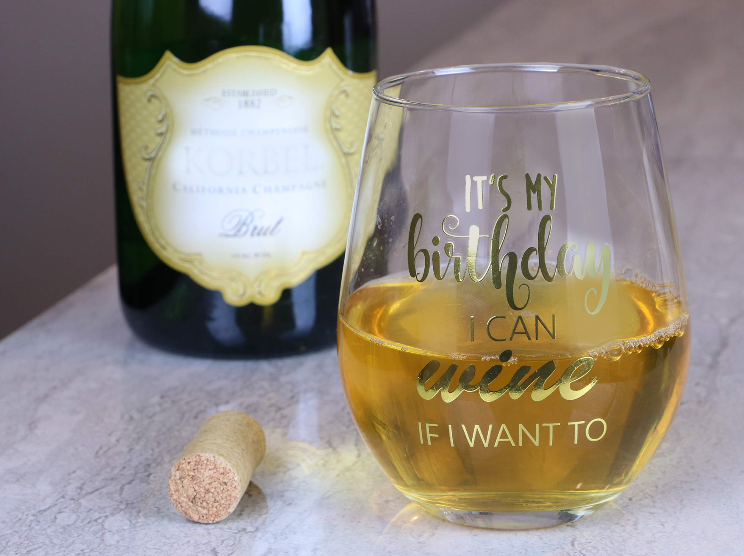 Happy Birthday 22oz Stemless Wine Glass, Birthday Wine Glass with Gold Print, Perfect Birthday Present Wine Glass, Happy Birthday Wine Glass, Birthday Glass (It's My Birthday I Can Wine If I Want To)