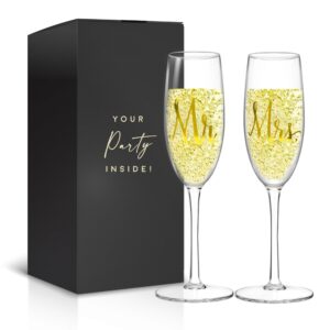 mr and mrs champagne flutes - wedding champagne flutes for bride & groom champagne glasses - mr and mrs gifts - 6oz wedding glasses for bride and groom gifts, wedding toasting glasses, wedding flutes