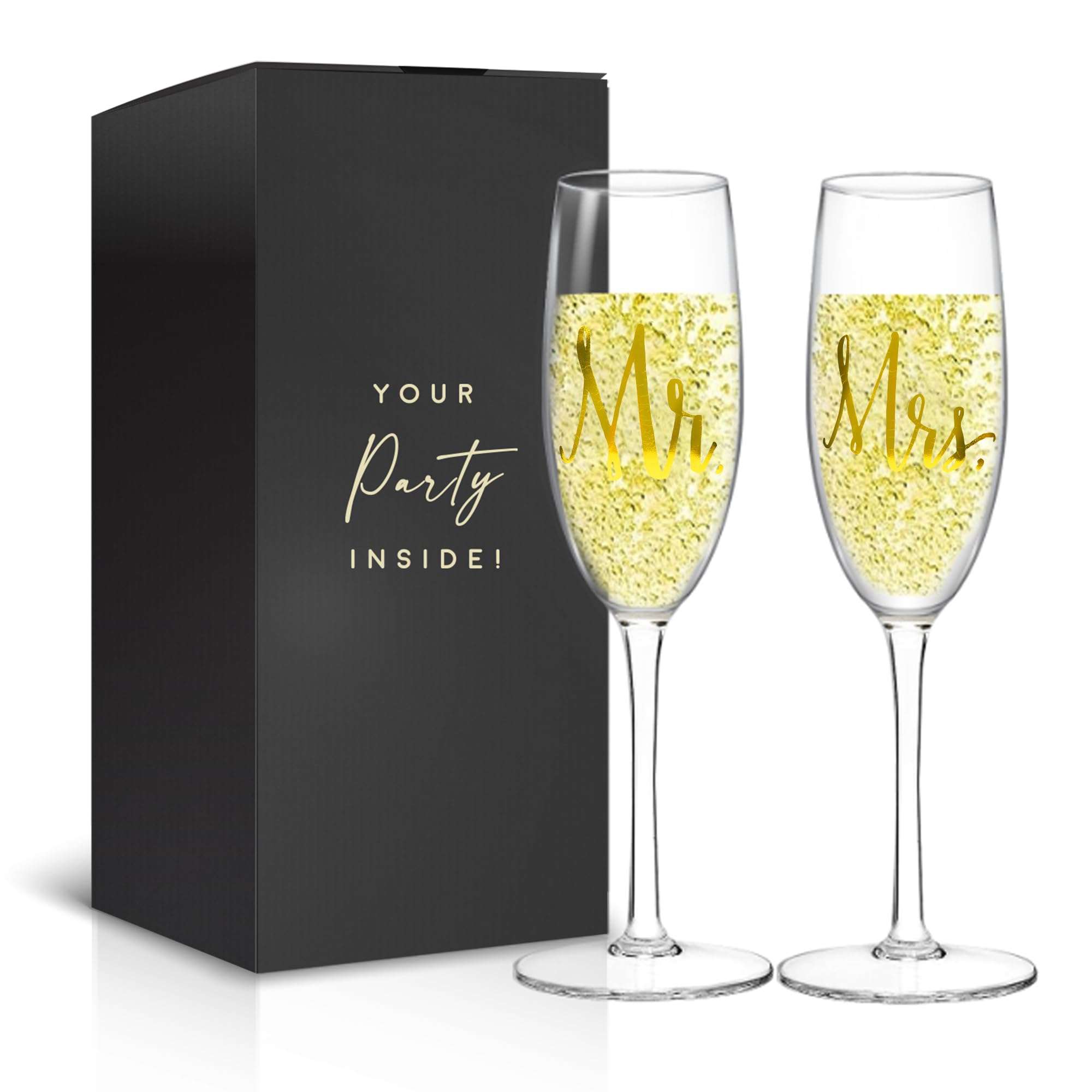 Mr and Mrs Champagne Flutes - Wedding Champagne Flutes for Bride & Groom Champagne Glasses - Mr and Mrs Gifts - 6oz Wedding Glasses for Bride and Groom Gifts, Wedding Toasting Glasses, Wedding Flutes