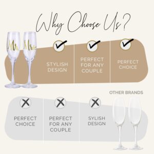 Mr and Mrs Champagne Flutes - Wedding Champagne Flutes for Bride & Groom Champagne Glasses - Mr and Mrs Gifts - 6oz Wedding Glasses for Bride and Groom Gifts, Wedding Toasting Glasses, Wedding Flutes