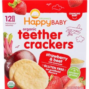 Happy Baby Organic Strawberry & Beet Teether Crackers 12 Count, 1.7 OZ