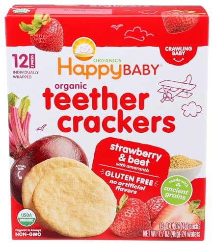 Happy Baby Organic Strawberry & Beet Teether Crackers 12 Count, 1.7 OZ