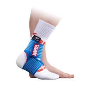 donjoy advantage kids figure-8 ankle support featuring marvel compression brace for ankle injuries stability youth children running sports basketball soccer tennis - captain america x-small