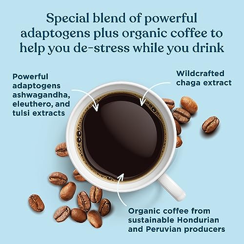 Four Sigmatic Organic Balance Adaptogen Ground Coffee | Medium Roast USDA Organic, Fair Trade Coffee with Ashwagandha, Chaga Mushroom, Eleuthero and Tulsi | Focus and Energy Boosting Coffee | 12oz Bag