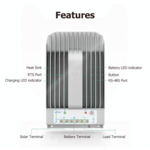 EPEVER 30A MPPT Solar Charge Controller 12/24VDC Automatically Identifying System Voltage with MT50 Remote Meter &Temperature Sensor RTS &Communication Cable RS485