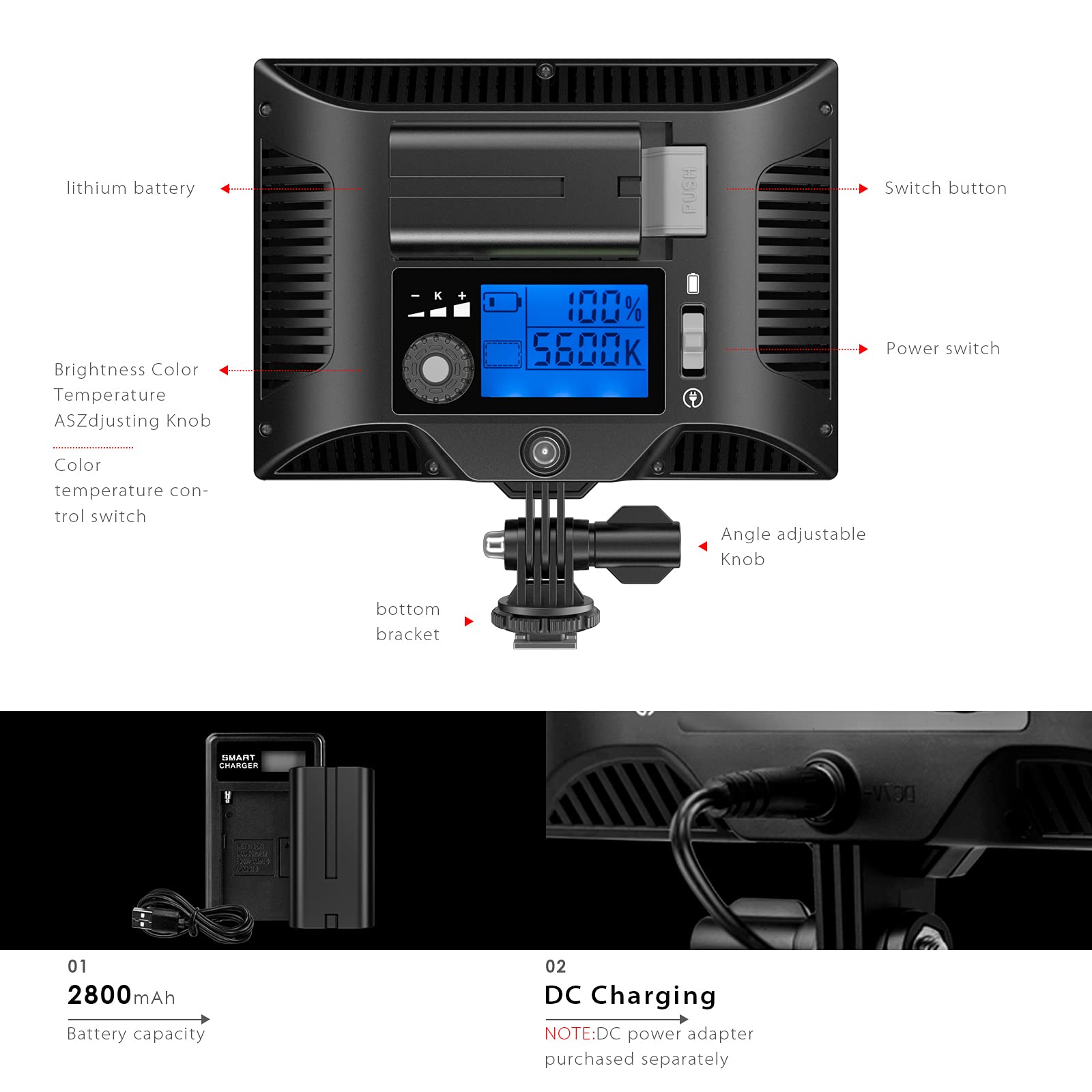 Switti S20 Camera Light, LED Light Mounted on DSLR Cameras/Camcorder, Portable Video Light Panel for Photography, YouTube Video, Vlog Lighting| 3200K-5600K, CRI95+