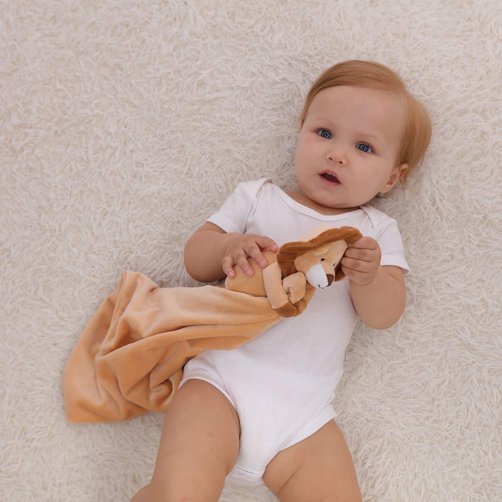 Apricot Lamb Stuffed Animals Security Blanket Yellow Lion Infant Nursery Character Blanket Luxury Snuggler Plush(Yellow Lion, 13 Inches)