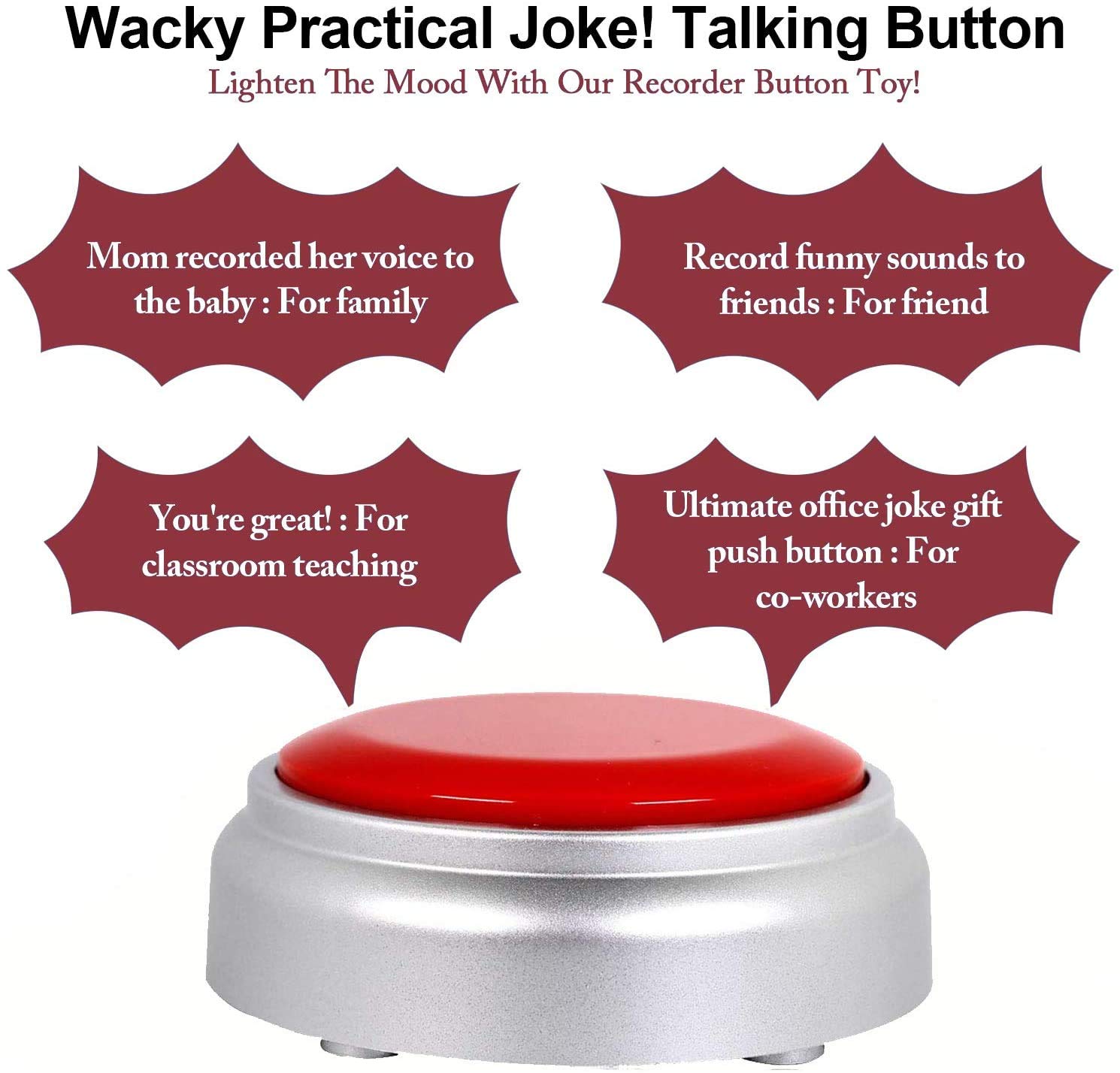 Recordable Button,Record Talking Button,Easy Button 30S Voice Recordable Button Sound Effect Button with Play Back （Red and Silver）