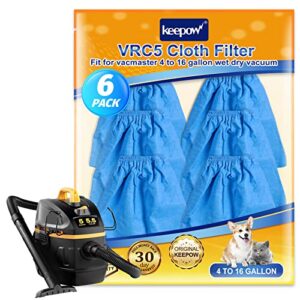 keepow shop vac filter bags compatible with vacmaster 4 to 16 gallon wet dry vacuums vbv1210 vjc507p, cloth filter bags 6 pack, part #vrc5