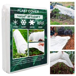plant covers, 8ft x 24ft reusable floating row cover, 1oz freeze protection plant blankets for cold weather, garden winterize cover for winter frost protection, thickened 1 oz garden quilt cover