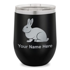 lasergram double wall stainless steel wine glass tumbler, rabbit, personalized engraving included (black)
