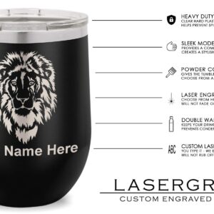 LaserGram Double Wall Stainless Steel Wine Glass Tumbler, Rabbit, Personalized Engraving Included (Black)