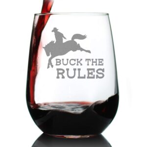 buck the rules - funny horse stemless wine glass for women & men - cute funny bday glasses for lovers of horses