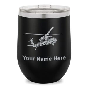 lasergram double wall stainless steel wine glass tumbler, military helicopter 1, personalized engraving included (black)