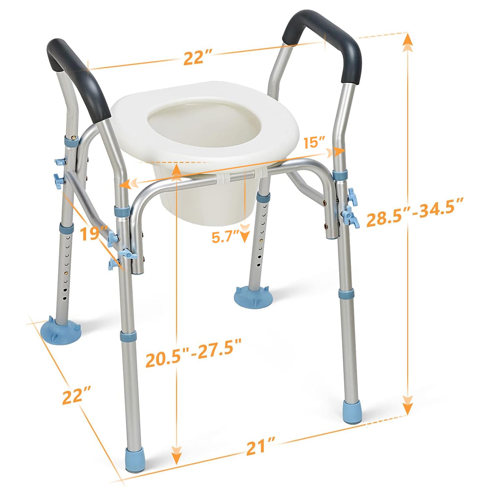 OasisSpace Stand Alone Raised Toilet Seat 300lbs - Medical Raised Commode Toilet with Splash Guard and Safety Frame, Height Adjustable Legs, Bathroom Assist Frame for Elderly, Handicap, Disabled