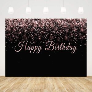 happy birthday backdrop for adult party 16th 30th 40th 50th 60th birthday background 7x5ft black and rose gold birthday backdrops for photography teens girls cake table banner pink photo booth props