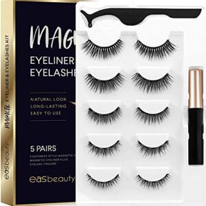 easbeauty 2020 Upgraded Magnetic Eyeliner and Eyelashes Kit, Magnetic Eyelashes with Eyeliner, False Lashes 5 Pairs with Tweezers, Easy to Wear