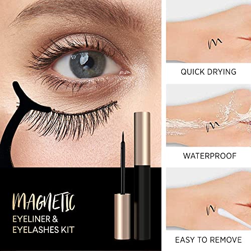 easbeauty 2020 Upgraded Magnetic Eyeliner and Eyelashes Kit, Magnetic Eyelashes with Eyeliner, False Lashes 5 Pairs with Tweezers, Easy to Wear