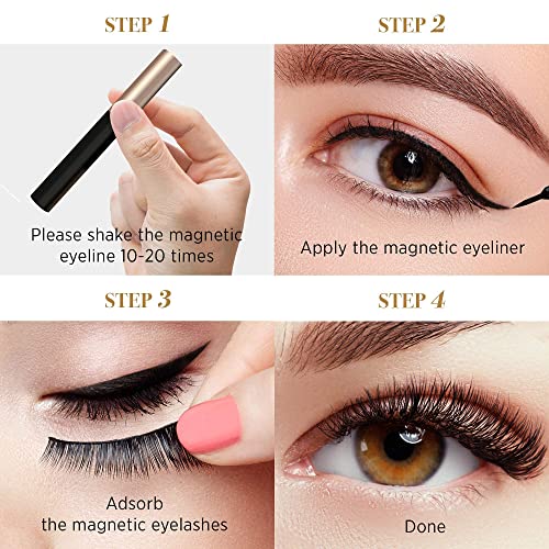 easbeauty 2020 Upgraded Magnetic Eyeliner and Eyelashes Kit, Magnetic Eyelashes with Eyeliner, False Lashes 5 Pairs with Tweezers, Easy to Wear