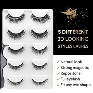 easbeauty 2020 Upgraded Magnetic Eyeliner and Eyelashes Kit, Magnetic Eyelashes with Eyeliner, False Lashes 5 Pairs with Tweezers, Easy to Wear