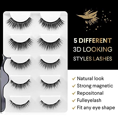 easbeauty 2020 Upgraded Magnetic Eyeliner and Eyelashes Kit, Magnetic Eyelashes with Eyeliner, False Lashes 5 Pairs with Tweezers, Easy to Wear