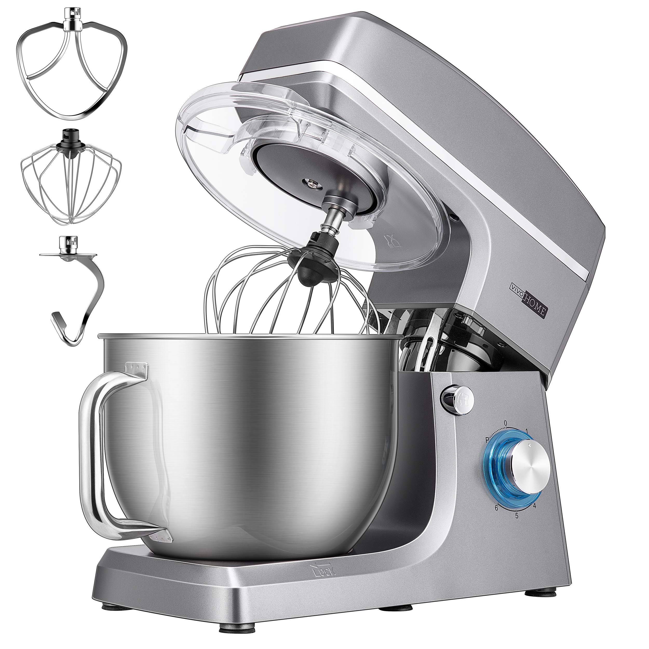 VIVOHOME 7.5 Quart Stand Mixer, 660W 6-Speed Tilt-Head Kitchen Electric Food Mixer with Beater, Dough Hook, Wire Whip, and Egg Separator, Iron Gray