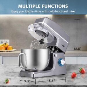 VIVOHOME 7.5 Quart Stand Mixer, 660W 6-Speed Tilt-Head Kitchen Electric Food Mixer with Beater, Dough Hook, Wire Whip, and Egg Separator, Iron Gray