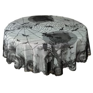benson mills spooky spirits web lace fabric halloween tablecloth, halloween table cloth (black, 70" round)