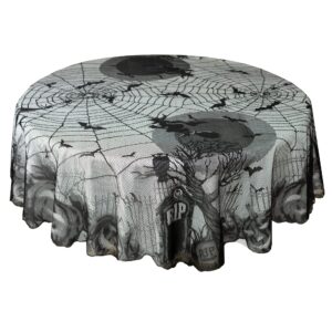 Benson Mills Spooky Spirits Web Lace Fabric Halloween Tablecloth, Halloween Table Cloth (Black, 70" Round)